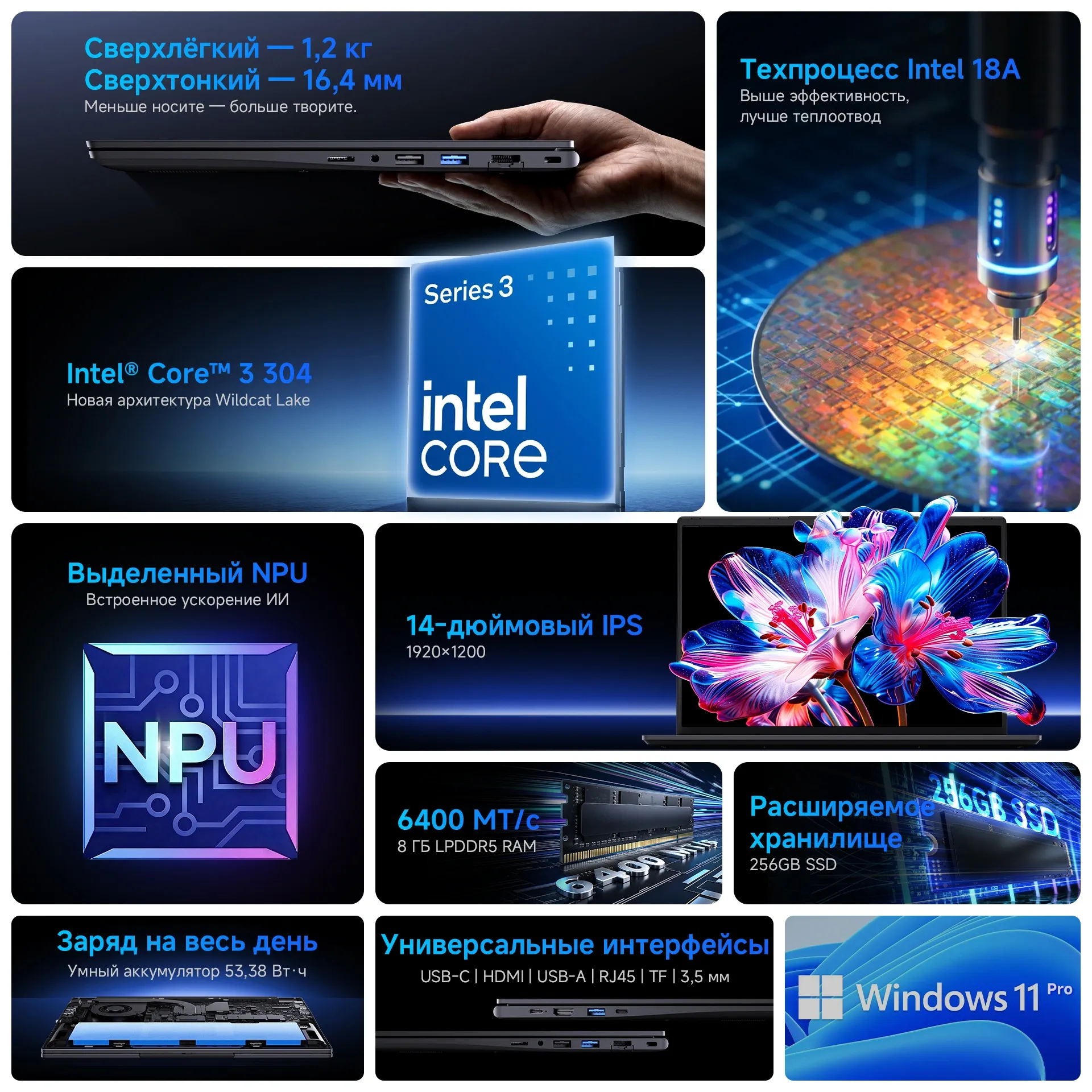 Ноутбук Chuwi UniBook Core 3 304 8Gb SSD256Gb Intel Graphics 14" IPS FHD+ (1920x1200) Windows 11 Pro grey WiFi BT Cam 4550mAh