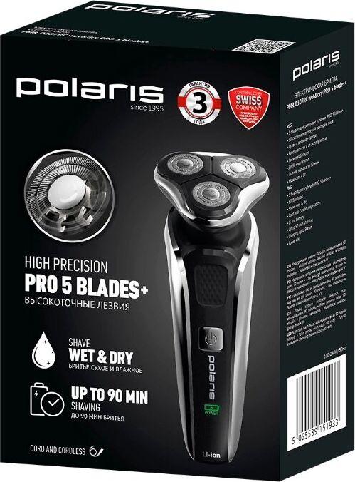 Бритва POLARIS PMR 0307RС WET&DRY PRO 5 BLADES+ черный/хром