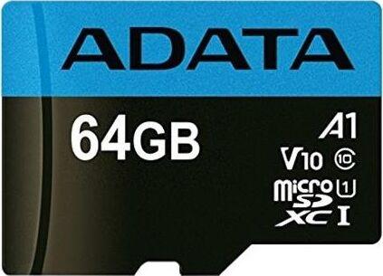 Карта памяти A-DATA 64GB MicroSDHC Class10 UHS-I A1 + адаптер (AUSDX64GUICL10A1-RA1)
