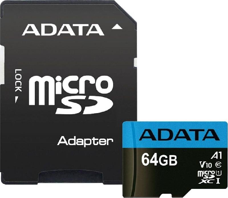 Карта памяти A-DATA 64GB MicroSDHC Class10 UHS-I A1 + адаптер (AUSDX64GUICL10A1-RA1)