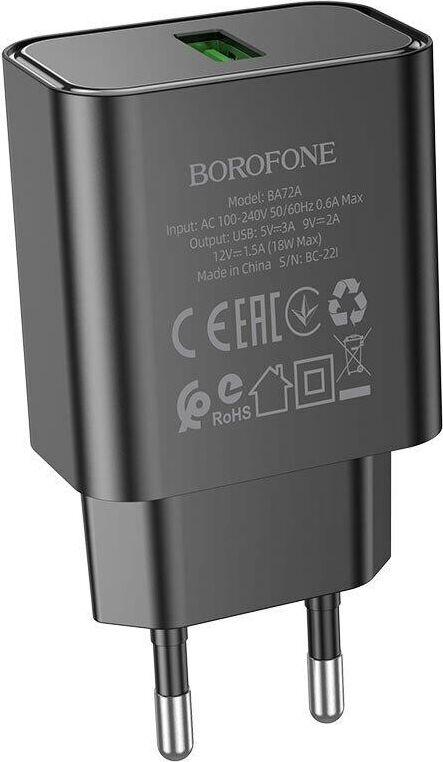 СЗУ BOROFONE (6974443388541) BA72A Spring 1USB QC3.0 черный