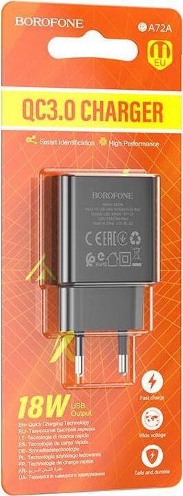 СЗУ BOROFONE (6974443388541) BA72A Spring 1USB QC3.0 черный