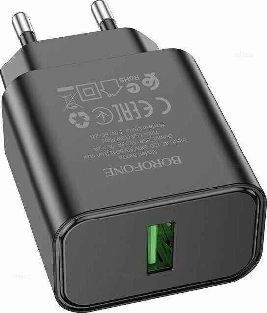 СЗУ BOROFONE (6974443388541) BA72A Spring 1USB QC3.0 черный
