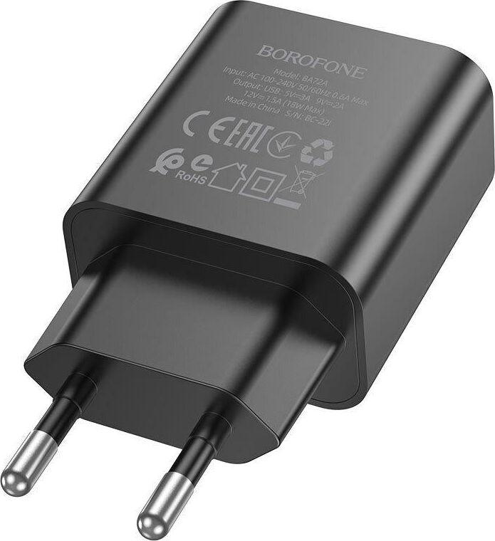 СЗУ BOROFONE (6974443388541) BA72A Spring 1USB QC3.0 черный