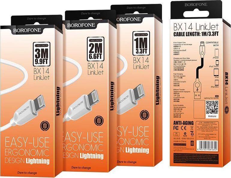 Кабель 8 Pin BOROFONE (6957531089971) BX14 USB-Lightning 8 Pin 2.A 1м белый