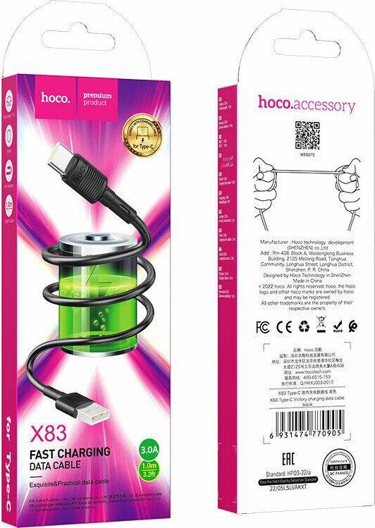 Кабель HOCO (6931474770905) X83 Type-C (m) 1.0m - черный