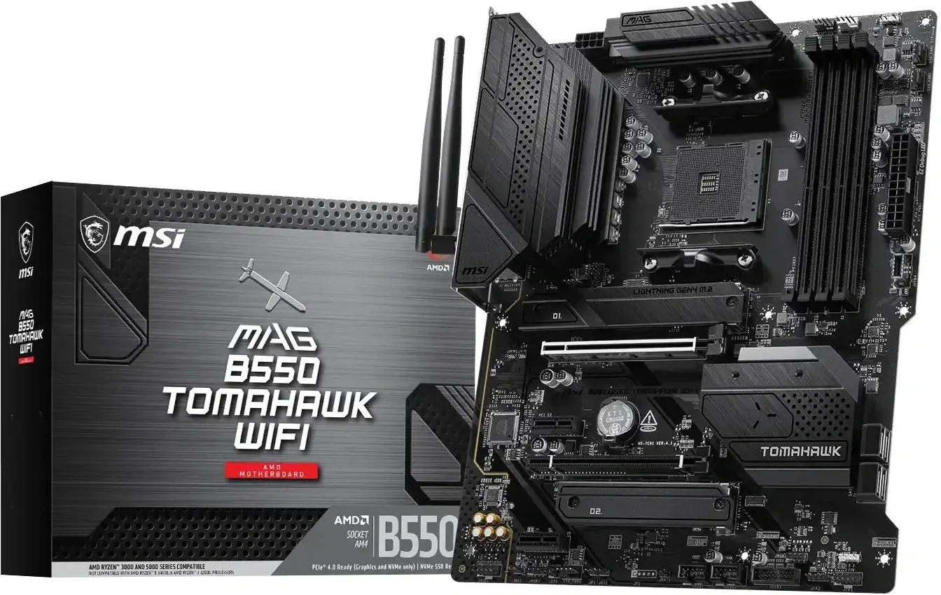 Материнская плата MSI MAG B550 TOMAHAWK WIFI Soc-AM4 AMD B550 4xDDR4 ATX AC`97 8ch(7.1) 1 x 2.5Gigabit + Gigabit Ethernet RAID+HDMI+DP