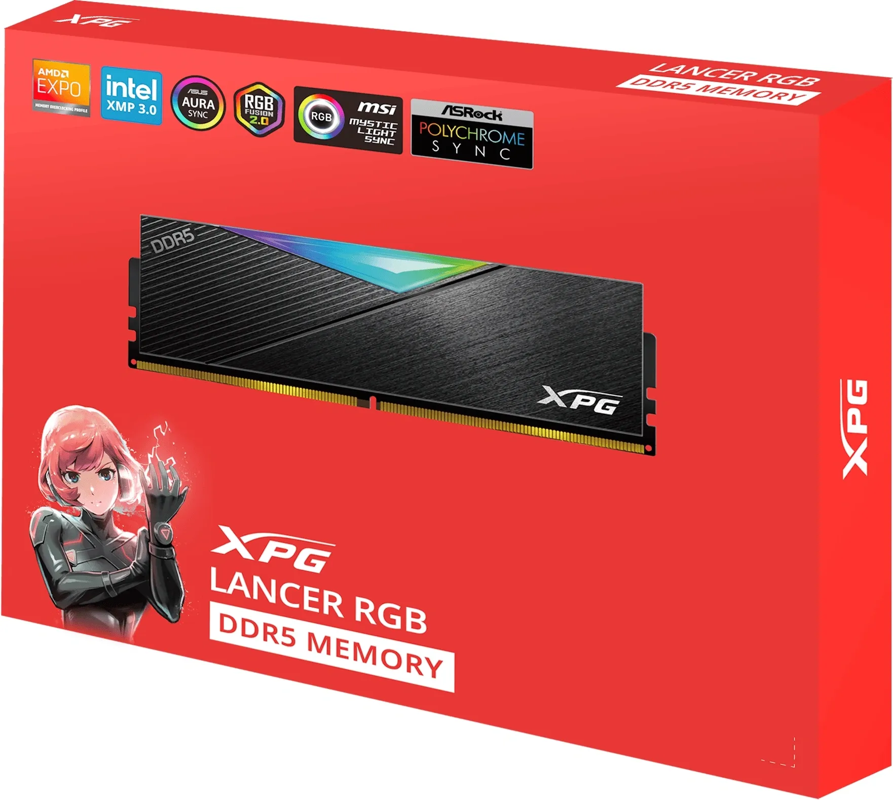 Память DDR5 2x16GB 6400MHz A-Data AX5U6400C3216G-DCNKRBK XPG Lancer RGB RTL PC5-51200 CL32 DIMM ECC 288-pin 1.4В kit dual rank Ret