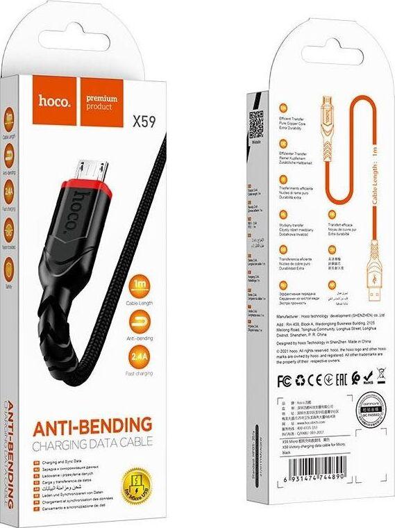 Кабель microUSB HOCO (6931474744890) X59 USB (m)-microUSB (m) 1.0м - черный