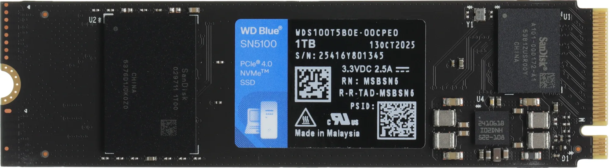 Накопитель SSD WD PCIe 4.0 x4 1TB WDS100T5B0E SN5100 Blue M.2 2280