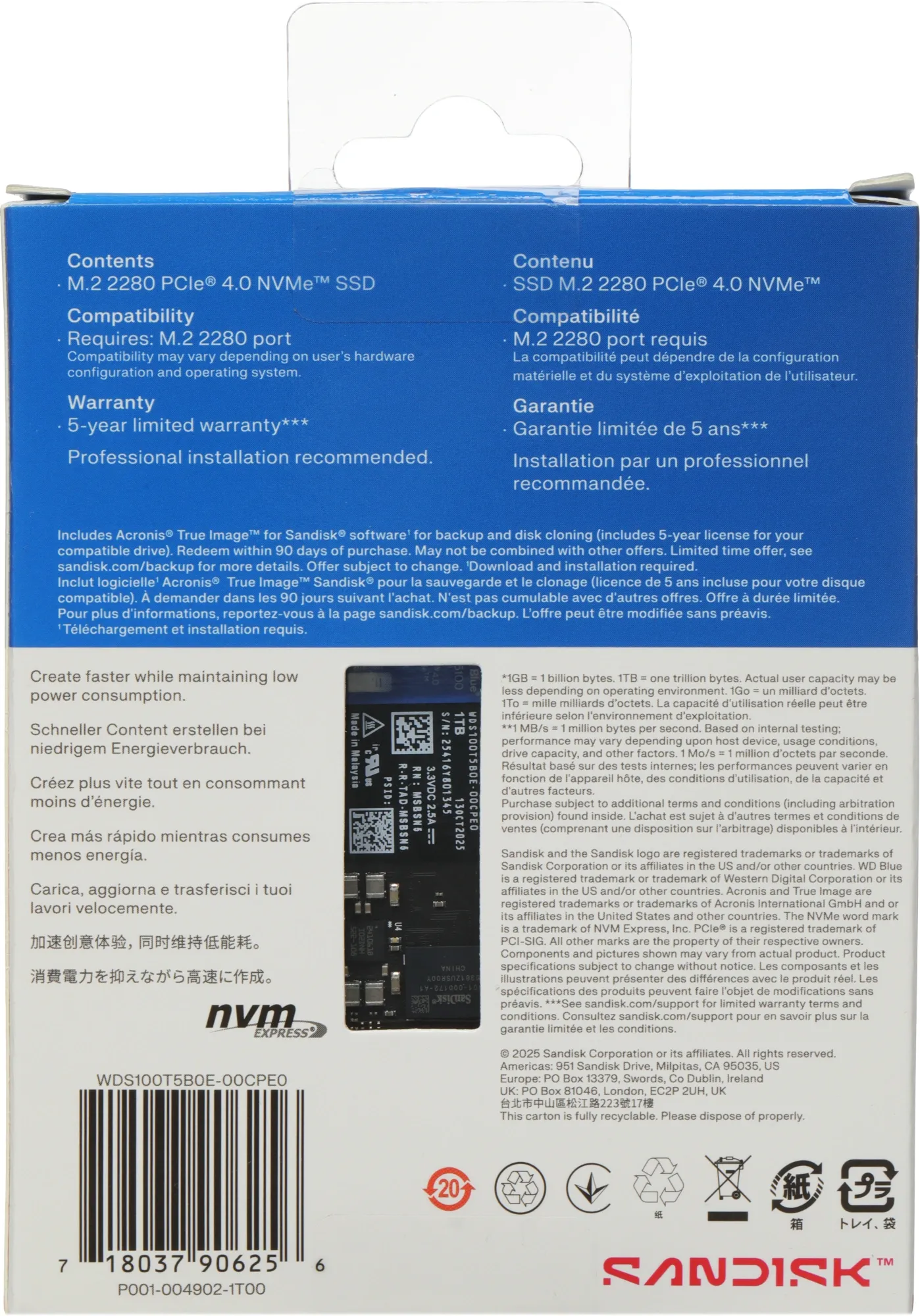 Накопитель SSD WD PCIe 4.0 x4 1TB WDS100T5B0E SN5100 Blue M.2 2280