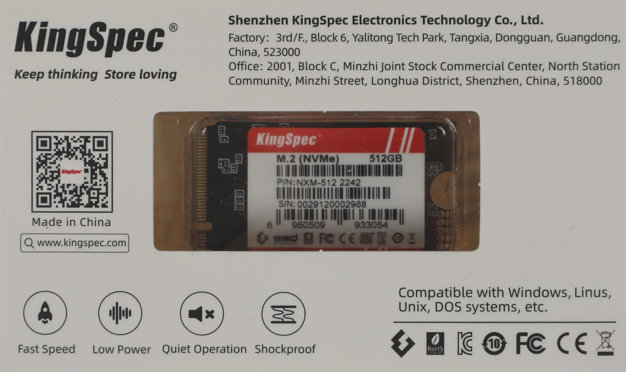 Накопитель SSD Kingspec PCIe 3.0 x4 512GB NXM-512 M.2 2242