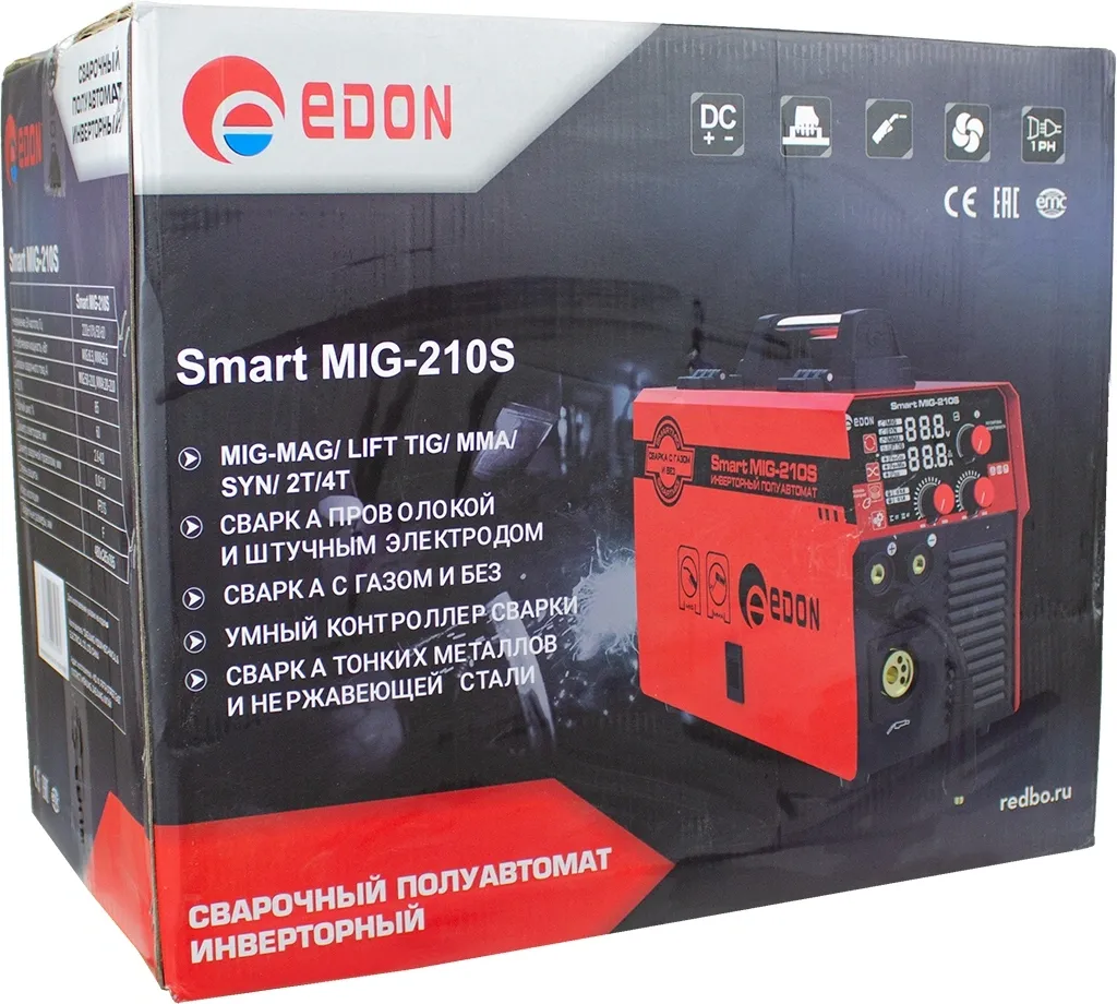 Сварочный аппарат Edon Smart MIG-210S инвертор ММА DC/MIG-MAG/FCAW 9.6кВт