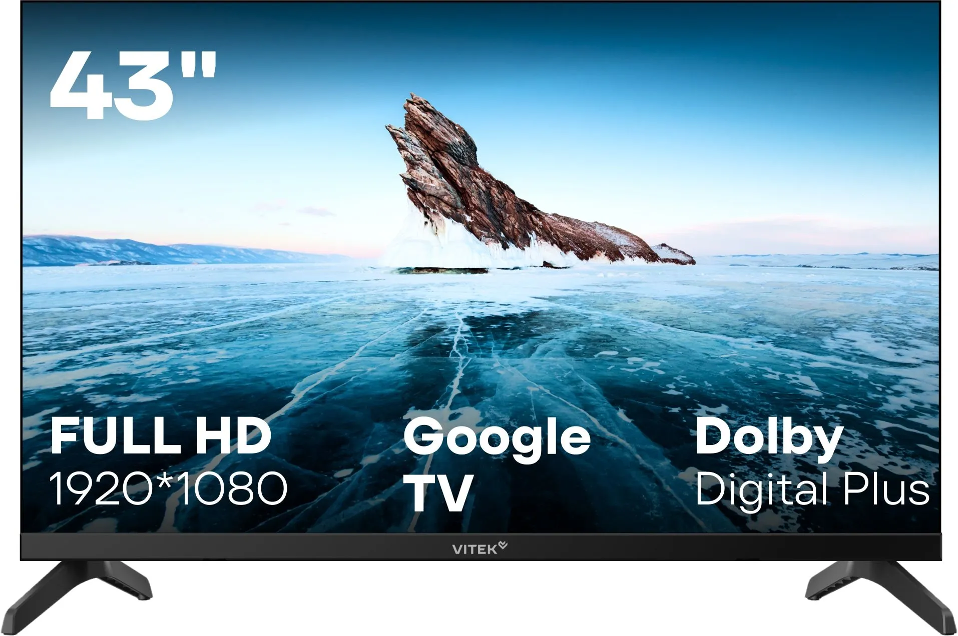 Телевизор LED Vitek 43" VT-43FBS310 Google TV Frameless черный/черный FULL HD 60Hz DVB-T DVB-T2 DVB-C DVB-S DVB-S2 USB 2.0 WiFi Smart TV