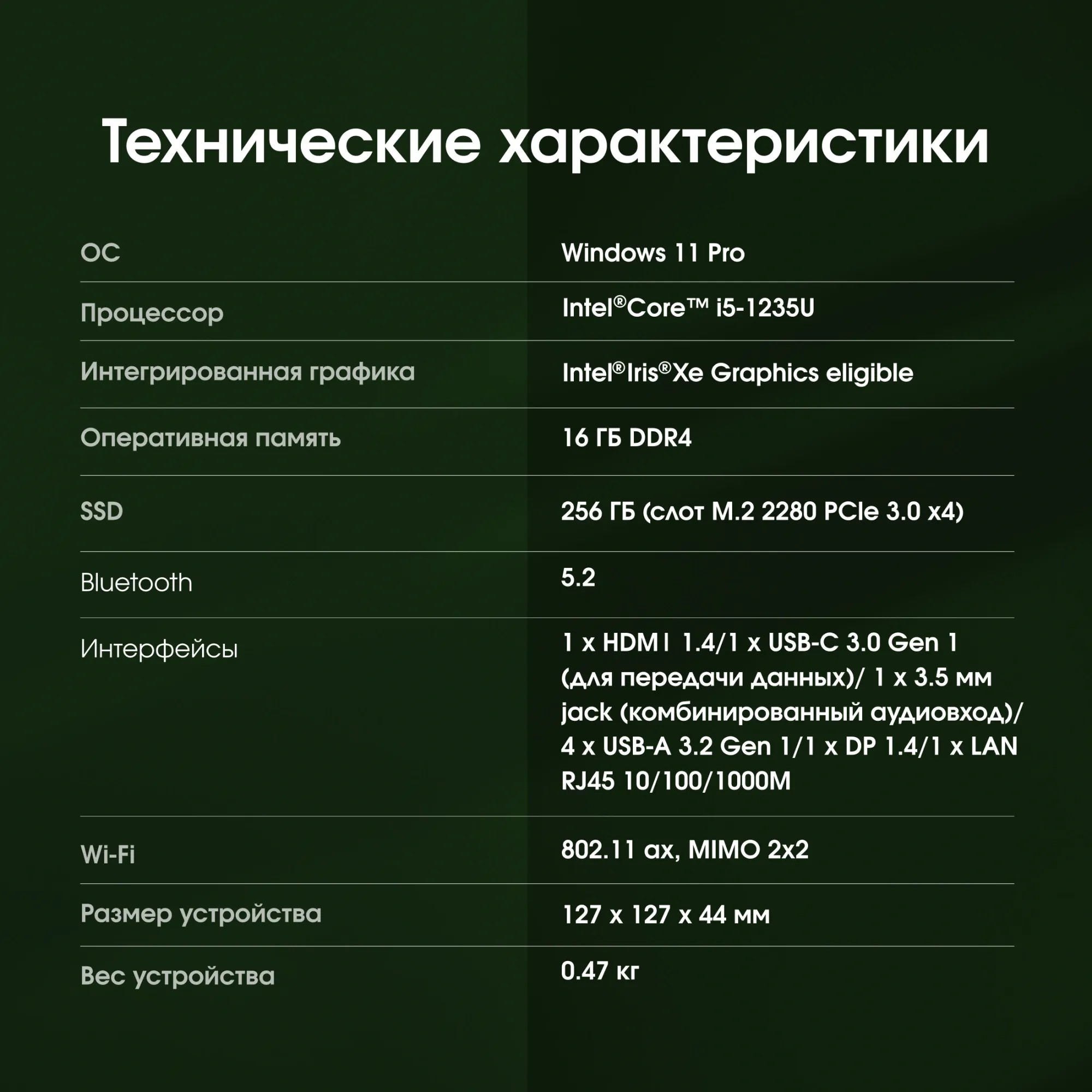 Неттоп Digma Pro Minimax U1 i5 1235U (1.3) 16Gb SSD256Gb Iris Xe Windows 11 Pro GbitEth WiFi BT 60W темно-серый/черный (DPP5-ACXW01)